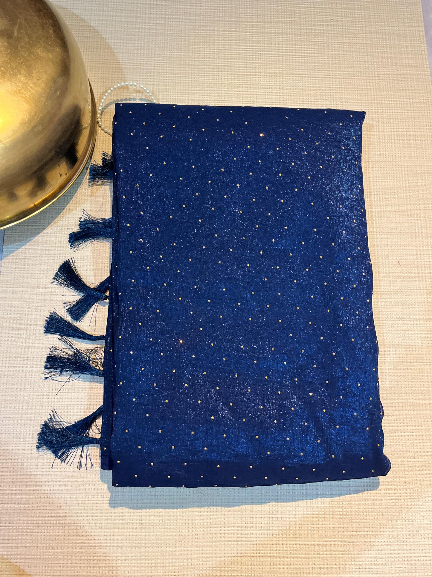 Navy Blue dotted saree