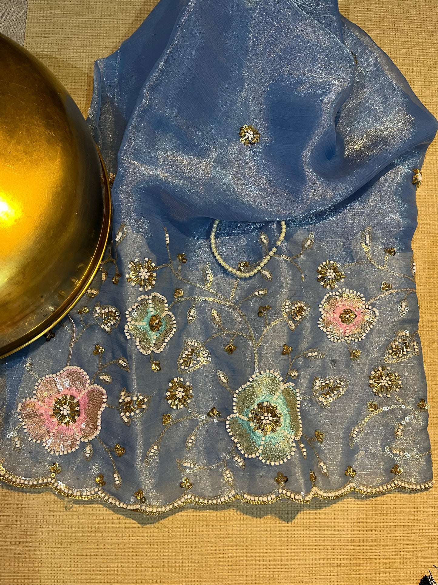 Navy Blue dotted saree