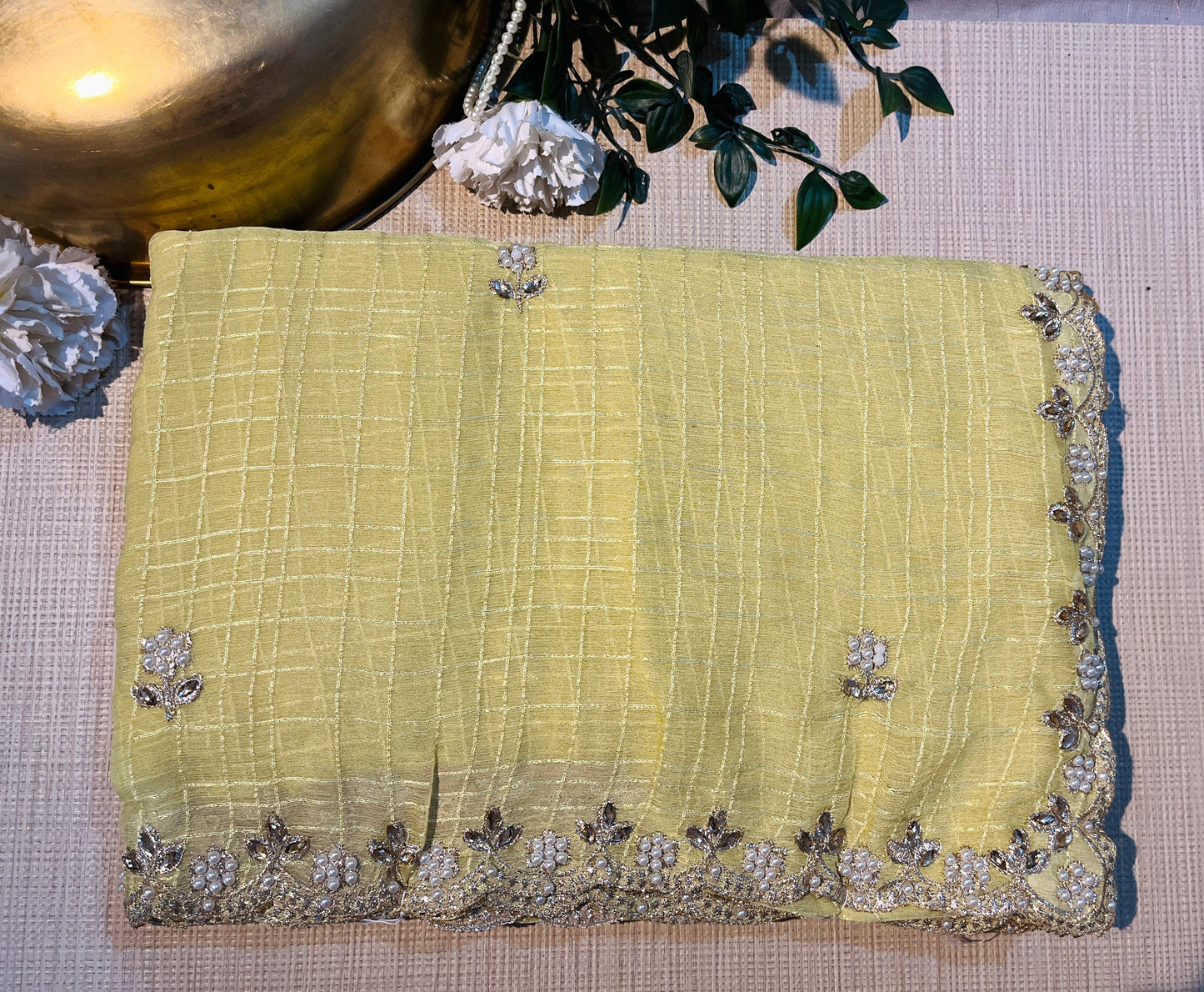 Pastel Grid Pearl Saree