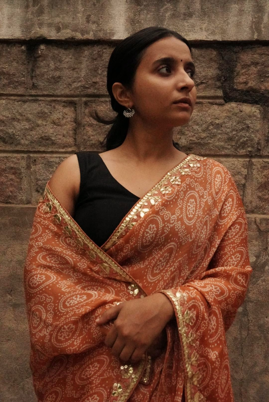 Rust orange Bandhani Saree