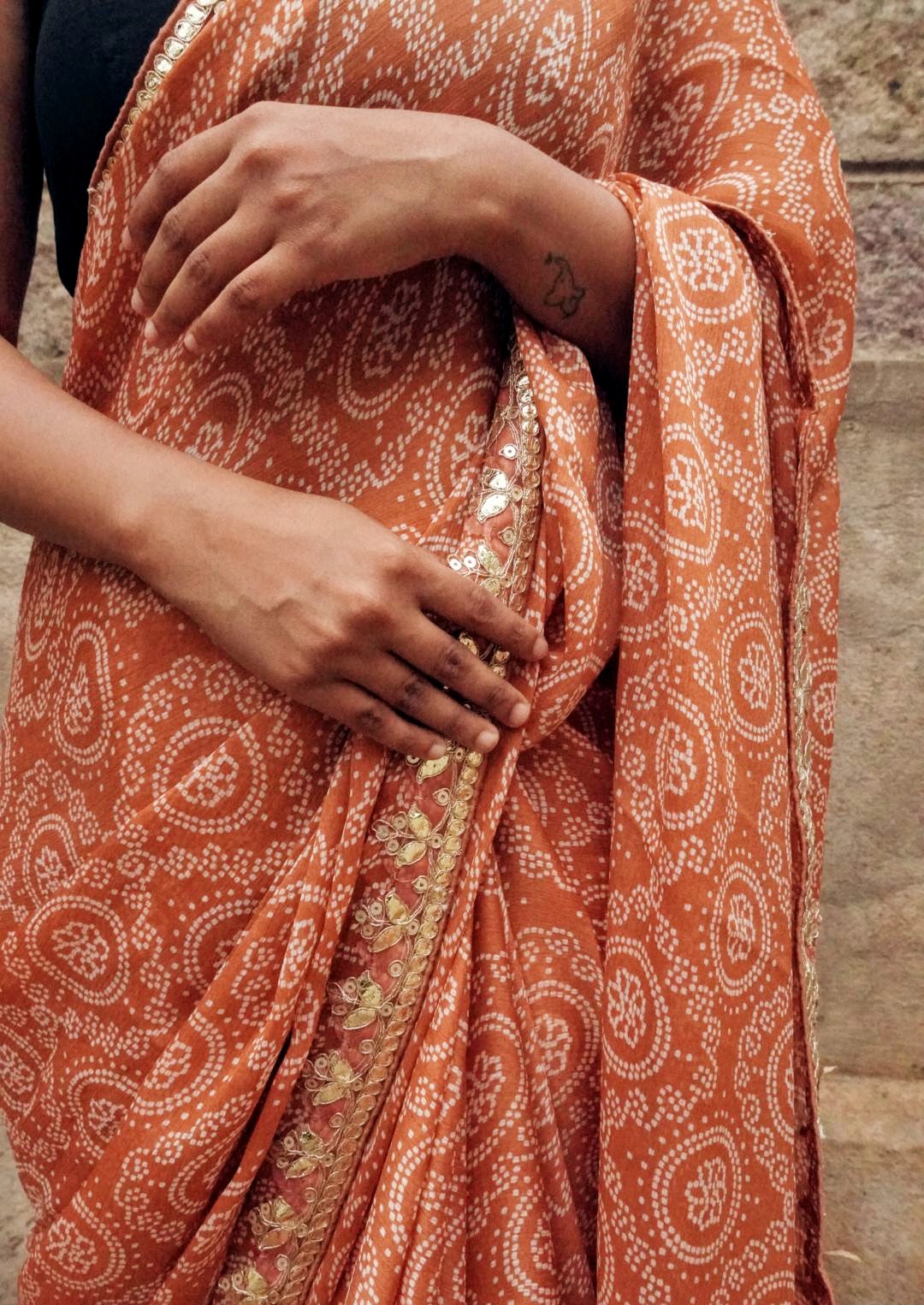 Rust orange Bandhani Saree