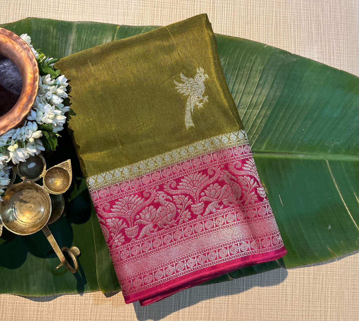 Parrot silver Zari Kanchi