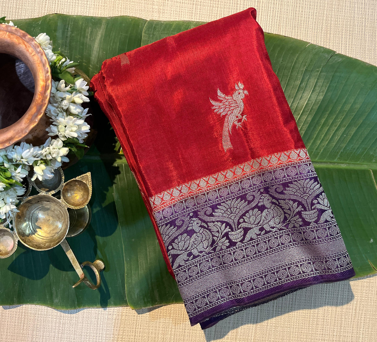 Parrot silver Zari Kanchi