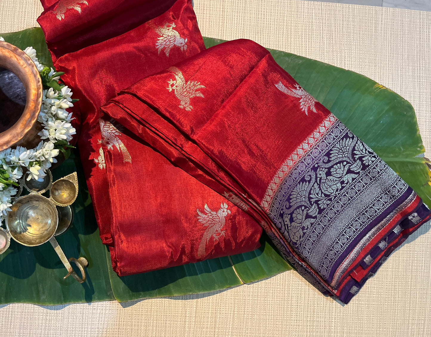 Parrot silver Zari Kanchi