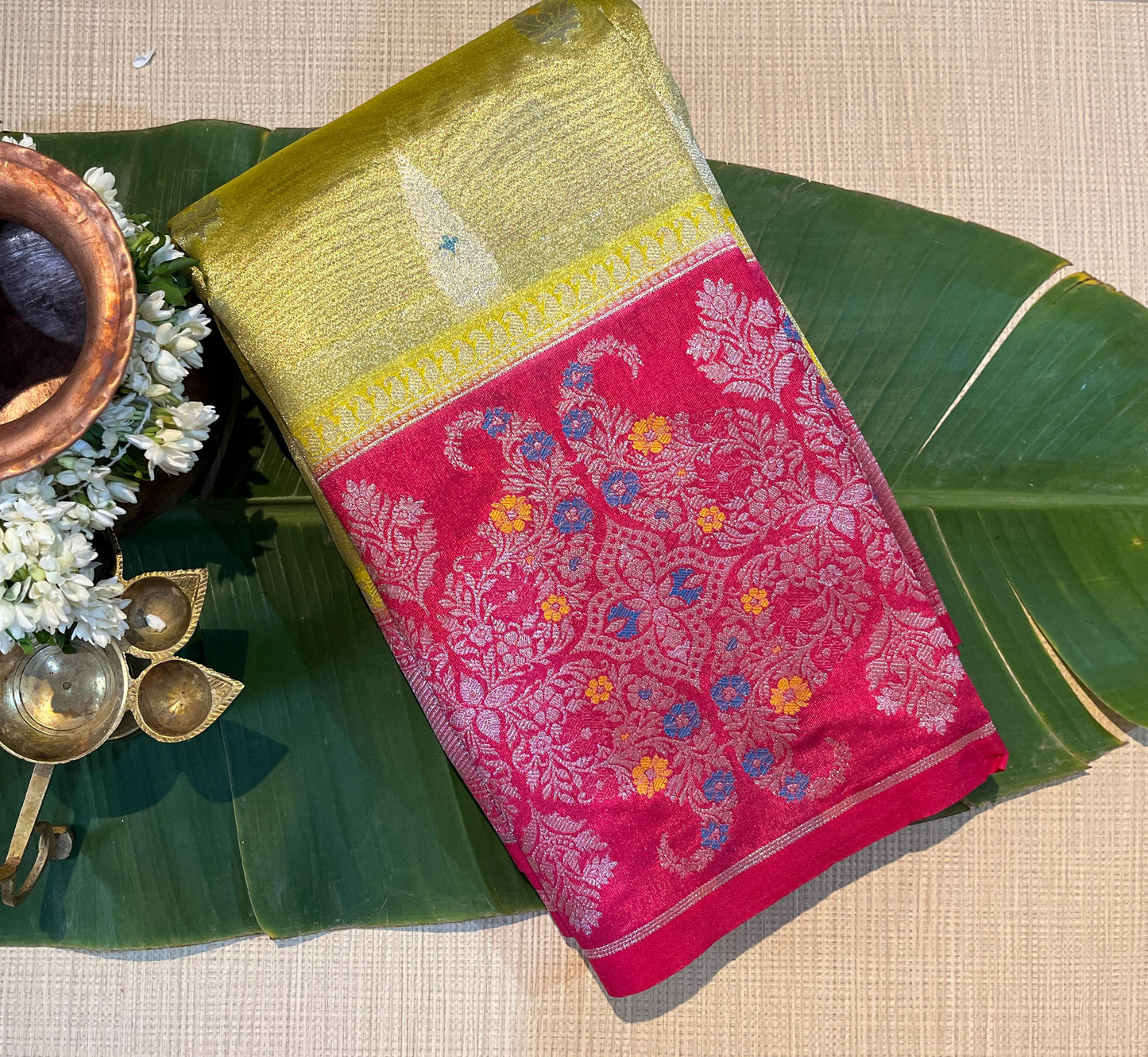 Contrast Floral Tissue saree