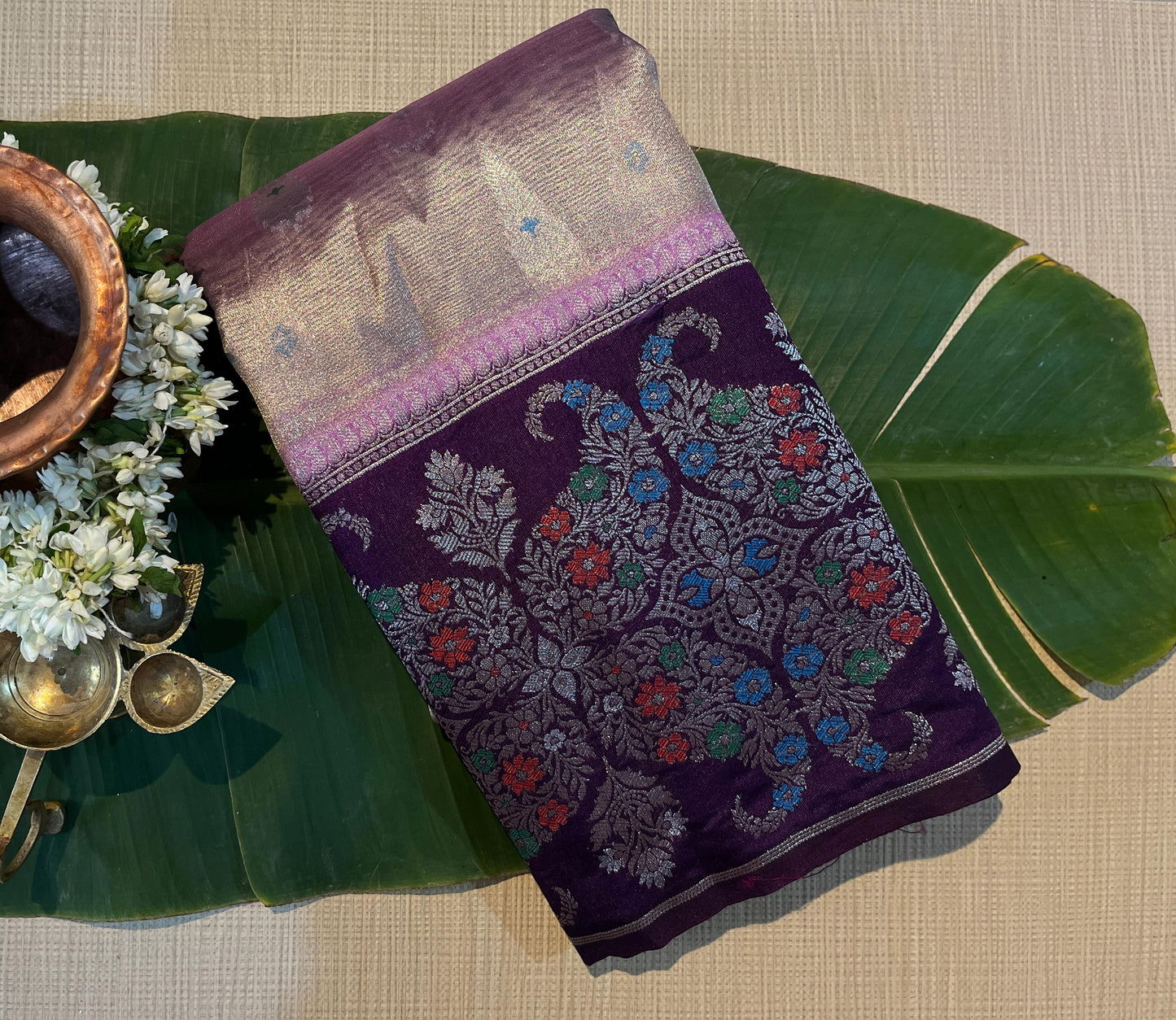 Contrast Floral Tissue saree