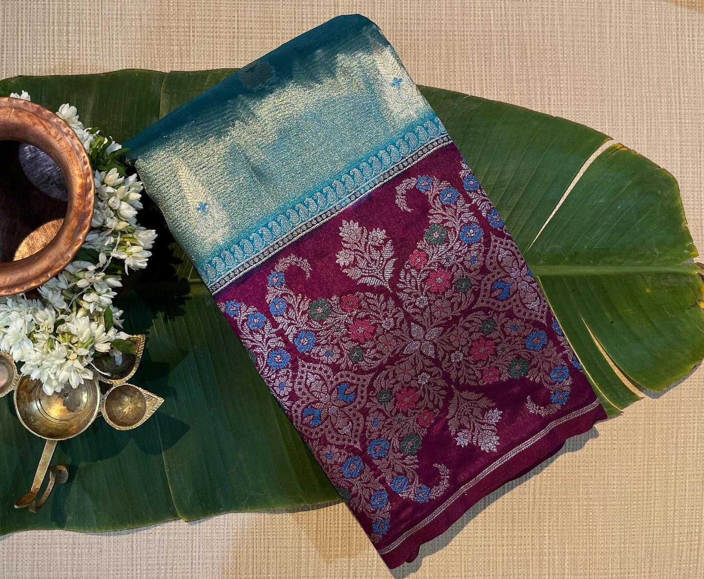 Contrast Floral Tissue saree
