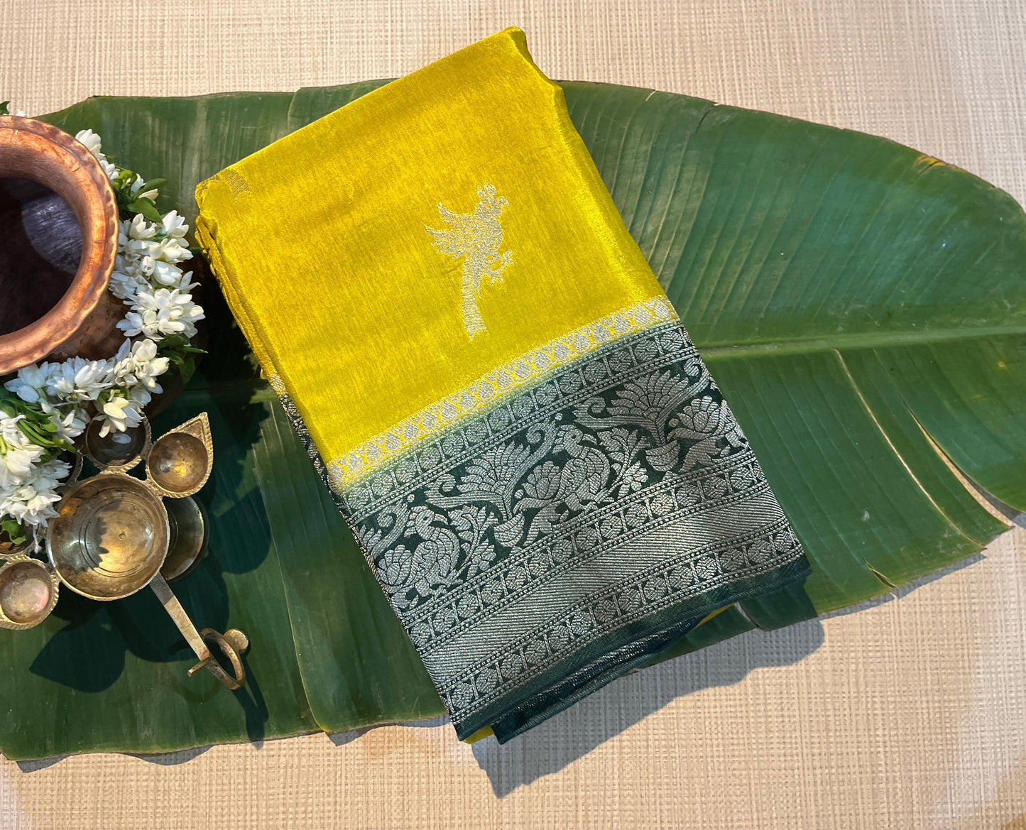 Parrot silver Zari Kanchi