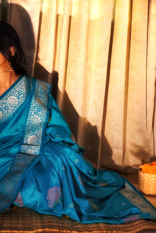 Blue Malai Pattu saree