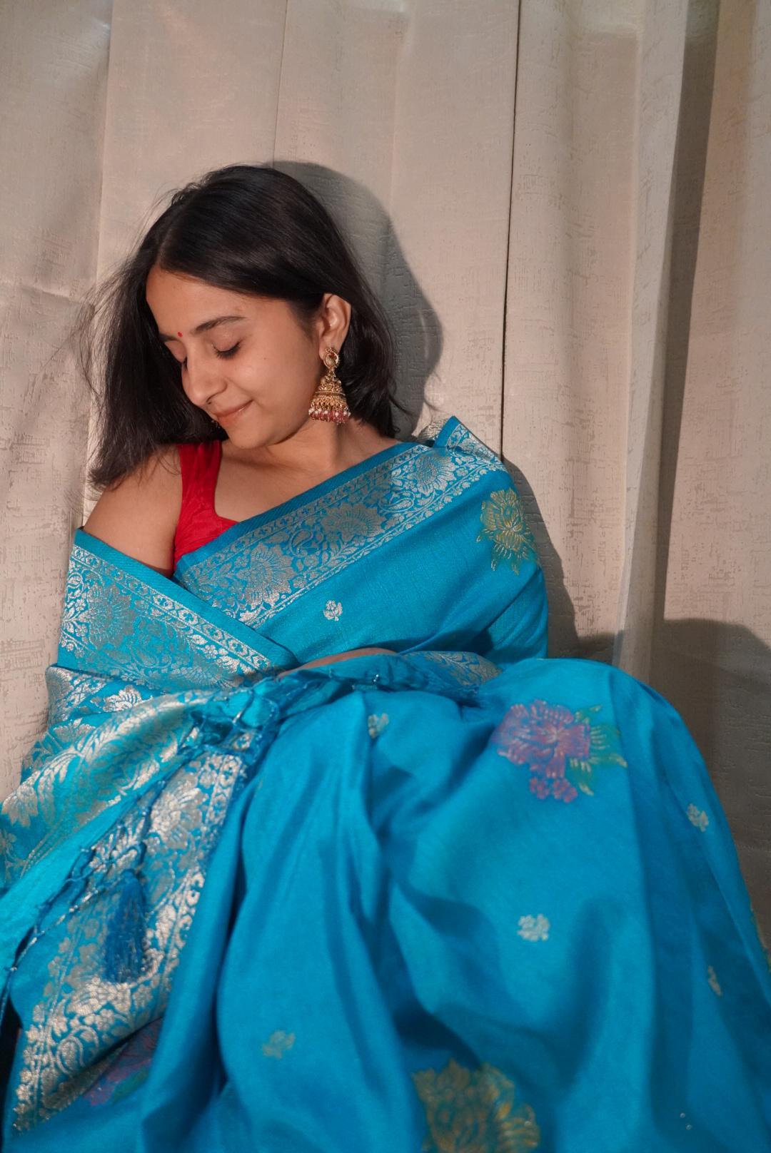 Blue Malai Pattu saree