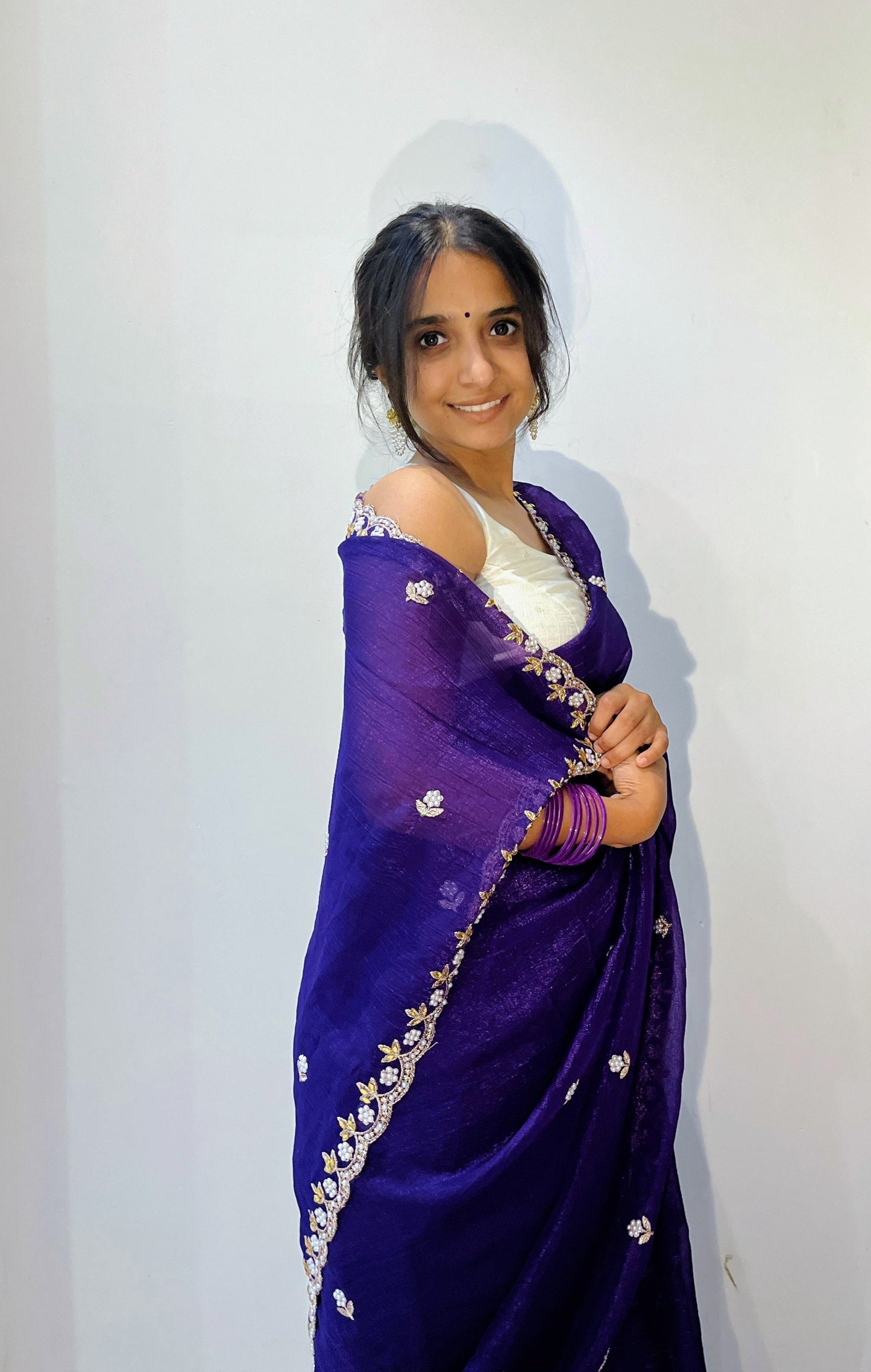 Violet pearl slik saree