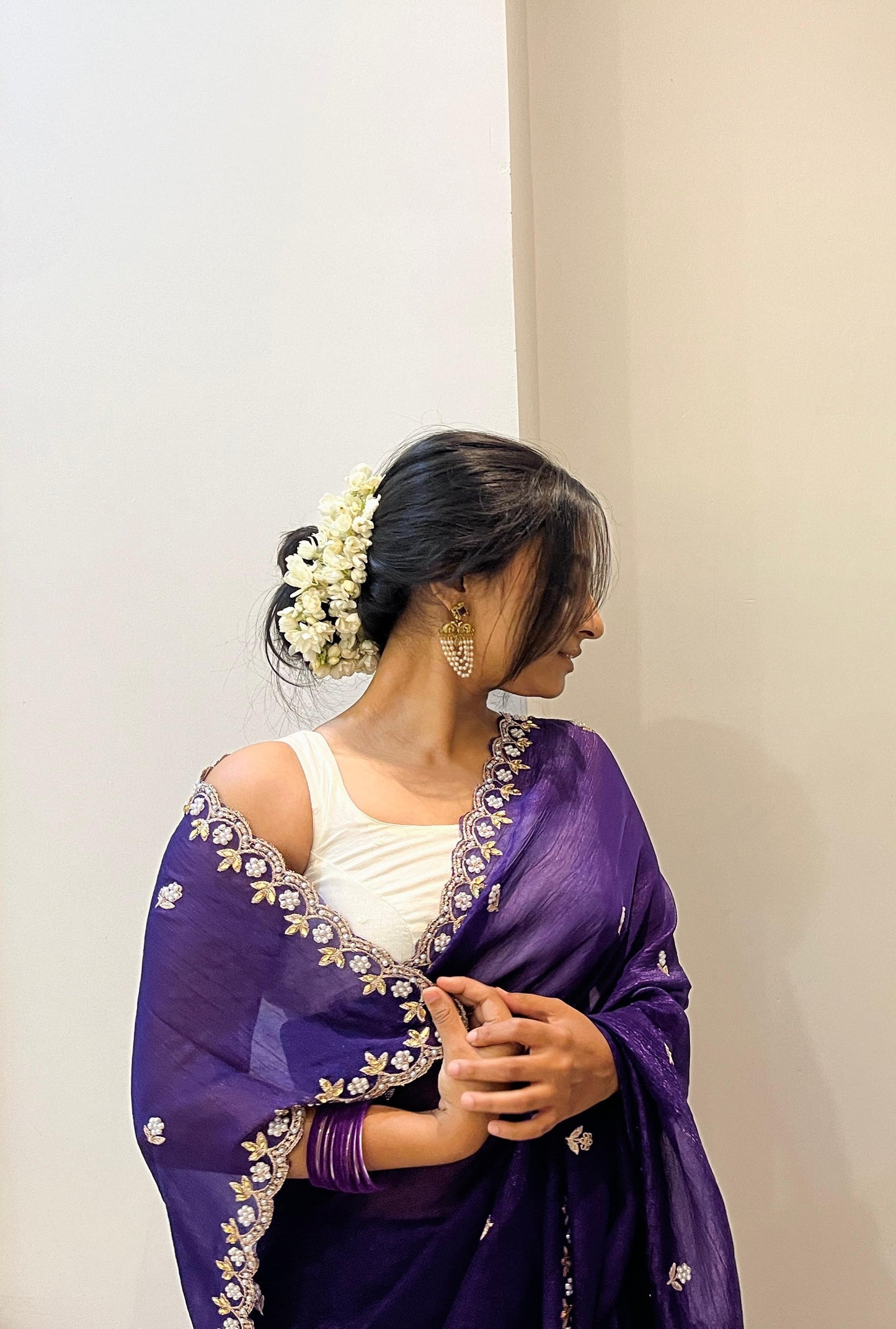 Violet pearl slik saree