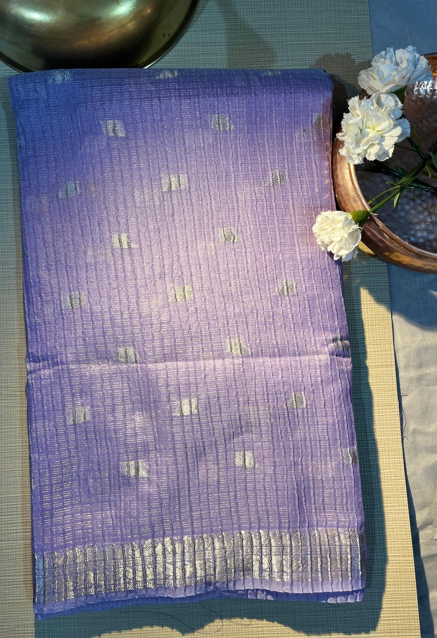 Violet silver chanderi saree