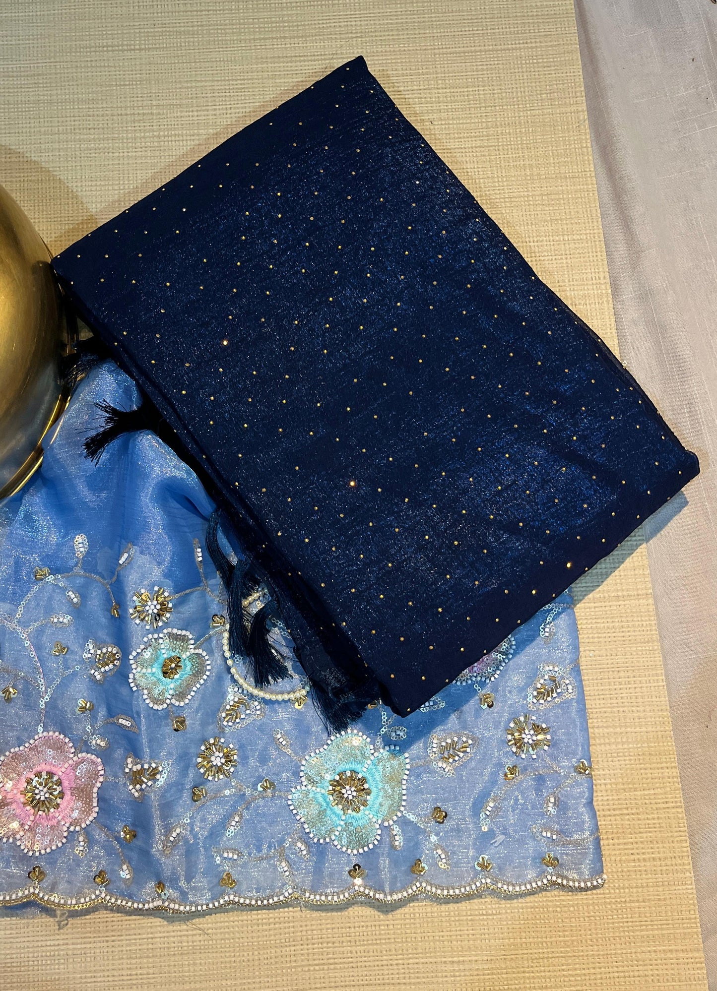 Navy Blue dotted saree