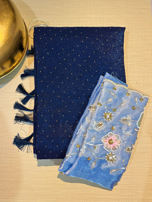Navy Blue dotted saree
