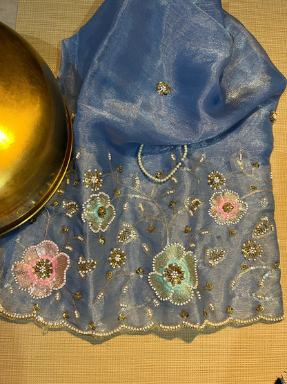 Navy Blue dotted saree
