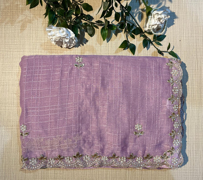 Pastel Grid Pearl Saree