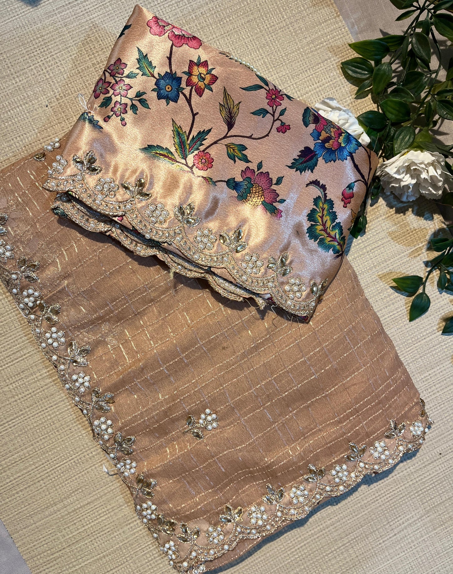 Pastel Grid Pearl Saree
