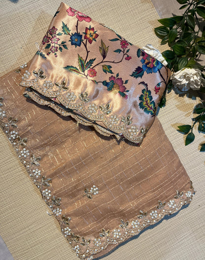 Pastel Grid Pearl Saree