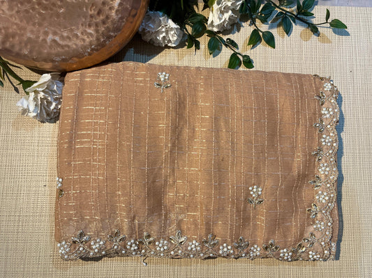 Pastel Grid Pearl Saree