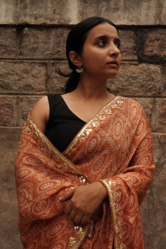 Rust orange Bandhani Saree