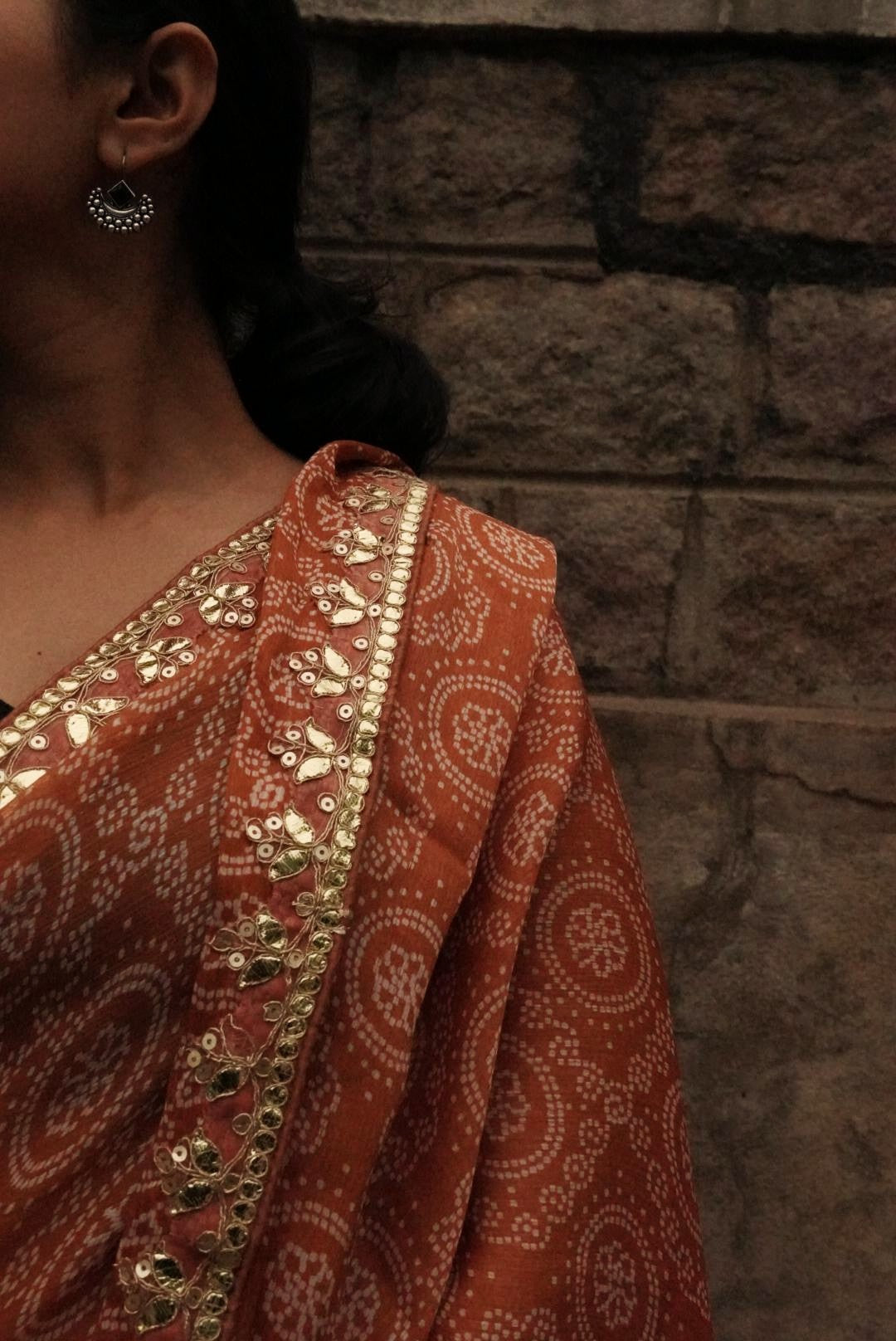 Rust orange Bandhani Saree