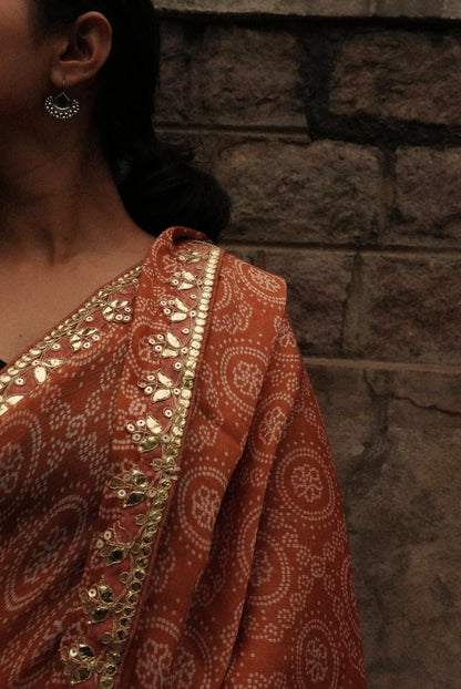 Rust orange Bandhani Saree