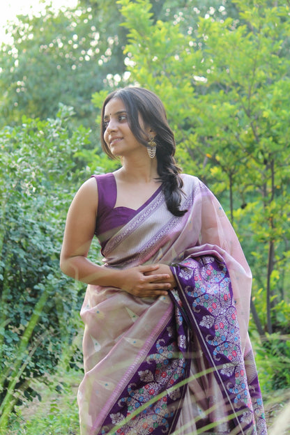 Contrast Floral Tissue saree